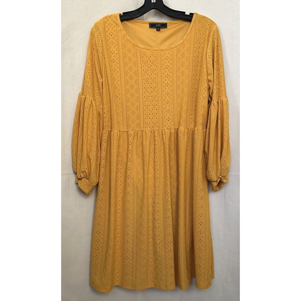 VIBE SPORTSWEAR Orange Eyelet Balloon Sleeve Midi Dress 2X Cottage Boho Romantic - Picture 2 of 8